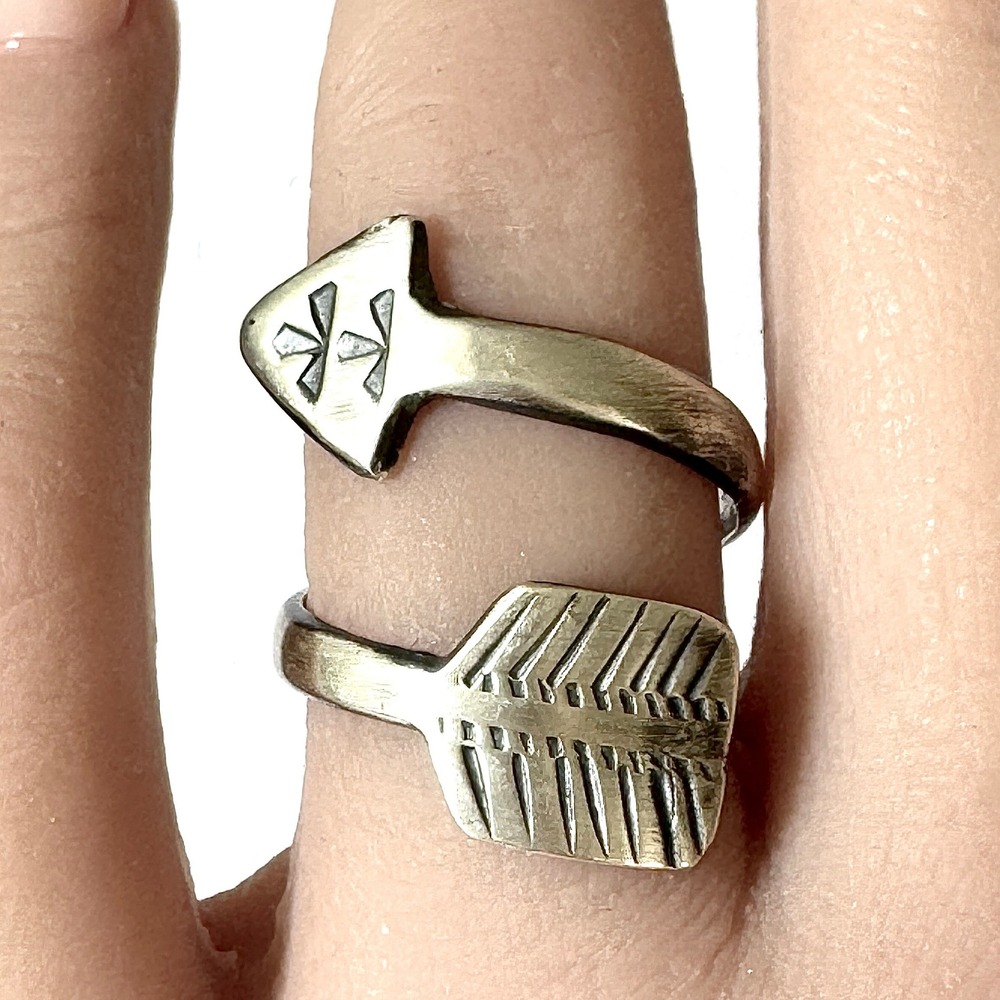 Navajo‎ Turquoise Wrap Ring Feather Sz 8 Adjustable Bypass Sterling Signed N